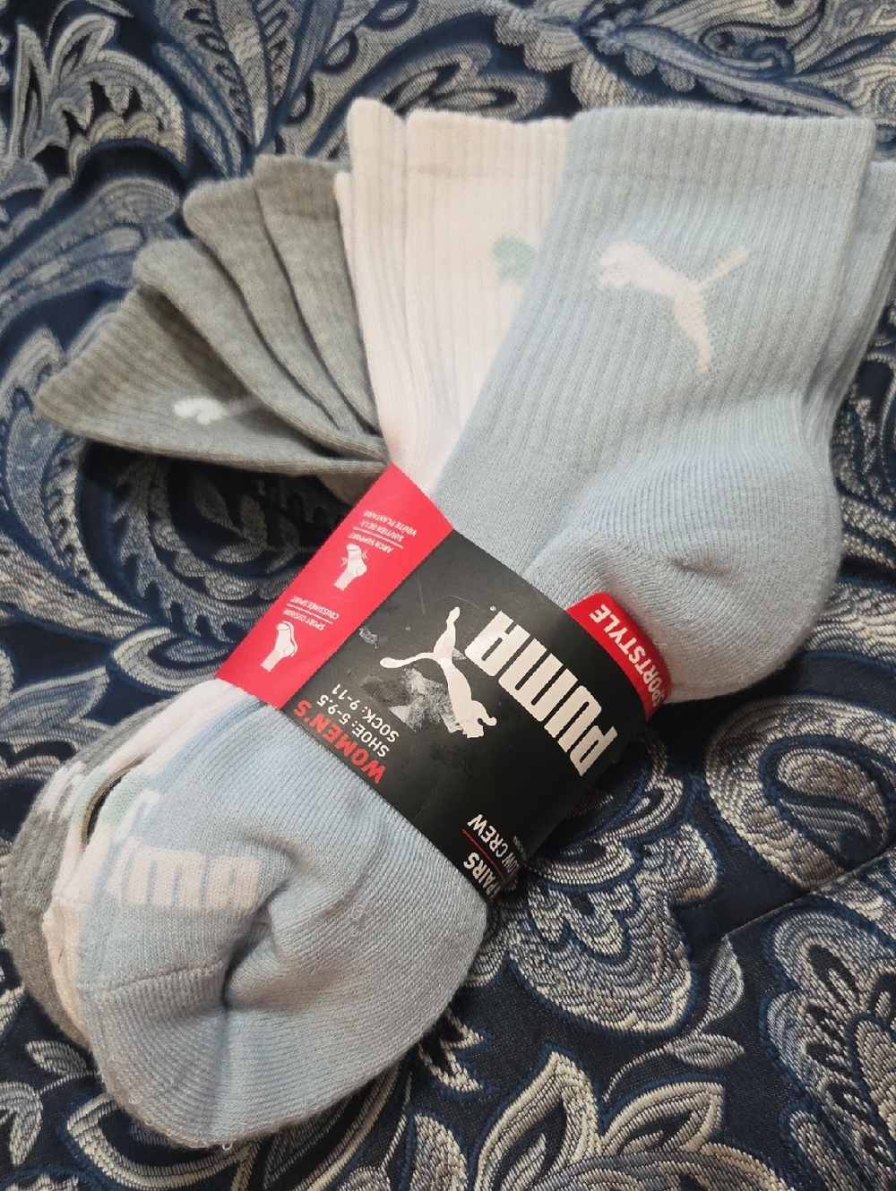 Puma Women's Light Blue, White & Gray Crew Socks - 6 Pack